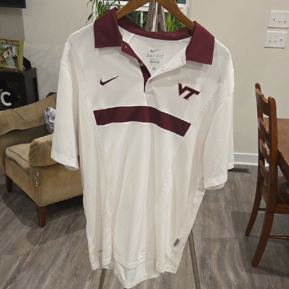 Nike Men's White and Maroon Polo